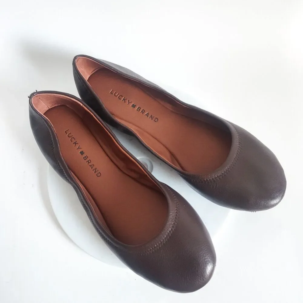 Lucky Brand Chocolate Brown Ballet Flats Size 9 Lace-up Back Coquette Minimalist